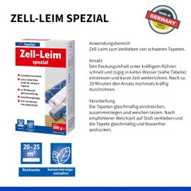 Baufan Baufan Zell-Leim spezial - 200g I Kunstharzverst?rkter Spezial Tapetenkleister mit extra hoher Klebkraft fr schwere Tapeten I Tapetenleim 20 - 25 m2