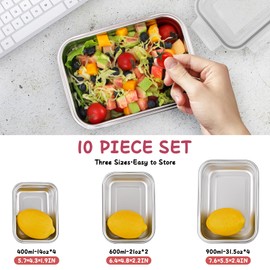 Cykorxicc 10 PC Square 304 Stainless Steel Food Containers with Lids, Airtight Bento Lunch Box, Metal Meal Prep Food Containers Reusable Stackable | Nestable Oven/Dishwsher/Freezer Safe