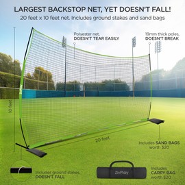 Lacrosse Backstop Net Soccer Backstop Net for Backyard Sport Netting Barrier 20 x 10 ft Ball Stop Net Includes Portable Carry Bag 2 Sand Bags 4 Ground Stakes