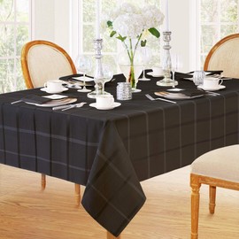 Newbridge 60 x 102 Inch Rectangle Fabric Tablecloth, Elegance Plaid, 100% Polyester, No Iron Soil Resistant Dining Room, Party and Banquet Table Cover, Solid Textured, Black