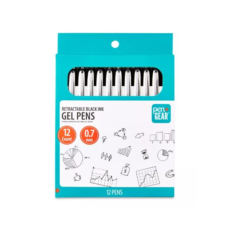 Pen+Gear Retractable Gel Ink Pens, Medium point, 0.7mm, Black Ink,