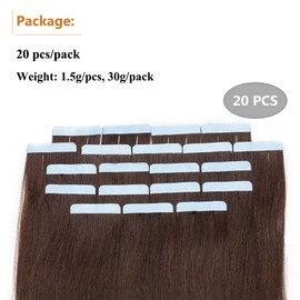 Elailite Invisible Tape-In Real Hair Extensions Tape Remy Real Human Hair 20 Pieces Tape Extensions Hair Extensions Straight 35 cm 20 g #04 Medium Brown