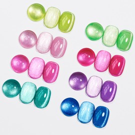 MIZHSE Cat Eye Gel Nail Polish, Neon Magnetic Gel Polish with Magnet Stick, Summer Colors Hot Pink Green Soak Off Nail Art Manicure Salon Home DIY Gift for women