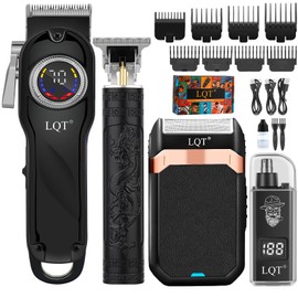 Hair Clippers for Men Cordless, 4-Piece Grooming Kit with LED Display, Gift for Him - Includes Clippers, Trimmer, Foil Shaver & Nose Trimmer - Complete Home Barber Set