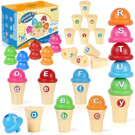 Torlam Alphabet Learning Ice Cream Toy Play Set, Toddler to Little Kid, Letter Matching Toy, 26 Letters Games, 52 Pieces