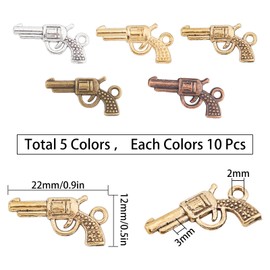 SUNNYCLUE 1 Box 50Pcs Gun Charms Alloy Weapon Charm Pistol Revolver Weapon Pendants Charm Miniature Lifelike Gun Charms Craft Supplies for Jewelry Finding Making Accessory DIY Bracelet Nail Art