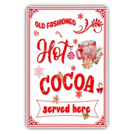 Old Fashioned Hot Cocoa Served Here Metal Sign Christmas Coffee Station Accessories Decor for Kitchen Coffee Bar Coffee Nook Corner Decor 8x12 inch