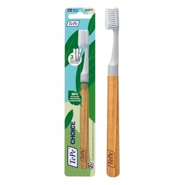 Cepillo de dientes TePe Choice, Suave, 1 ud. mango de madera, 3 ud. cabezales, cepillo de dientes de cerdas suaves, adecuado para limpieza dental y eliminación de placa