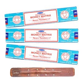 Satya Nag Champa Money Matrix Incense Sticks | x3 pack | with SAMASIA incense sticks holder | Used for Aromatherapy, Spa, Yoga, Weddings, Meditation, Healing, Positivity and Relaxation