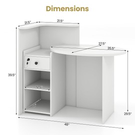 MAT EXPERT Reception Desk, Front Desk with Open Shelves, Lockable Drawer, Round Tabletop, Checkout Counter, Retail Counter, Computer Workstation for Office (White)
