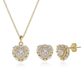 Meissa Silver Heart Necklace and Earrings Jewellery Sets for Women Gold Plated Necklace Stud Earrings Dainty Diamond Wedding Jewellery Sets, Gold