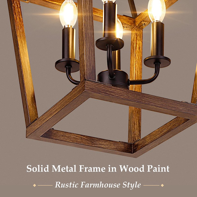 Farmhouse Chandelier Light Fixture for Kitchen Dining Room, 4-Light Rustic