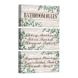 Visual Art Decor Bathroom Rules Decor Sign Rustic Farmhouse Style Word Art Eucalyptus Prints Bathroom Wall Art 6x12 Inch, set of 3Pieces (Green)
