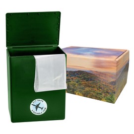 Mountain Themed TSA Approved Fly-Safe and Temporary Travel Cremation Urn Kit for Human Ashes - Airline and Mail Friendly - 200 Cubic Inch Capacity - Green Plastic Urn with Mountains Mailing Box