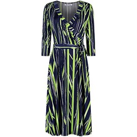 Bon Rosy Women's #MadeInUSA 3/4 Sleeve Faux Wrap Midi Dress Knee Length Summer Wedding Guest Party Bridal Baby Shower Maternity Nursing Lime S