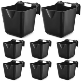 Marsui 8 Pcs 15 Quart Horse Feeders for Stall Hook Over Hanging Fence Hay Feeder Mountable Livestock Plastic Feed Bucket for Farm Stalls Pasture, Stable to Feed Horses Sheep Cattle Cows Etc (Black)