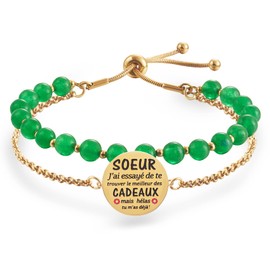 LParkin Double Bead Bracelet Sister Stainless Steel Adjustable Gift for Sister Original Birthday Christmas Ornaments for Sister Gold 17+5cm Stainless Steel, Stainless Steel