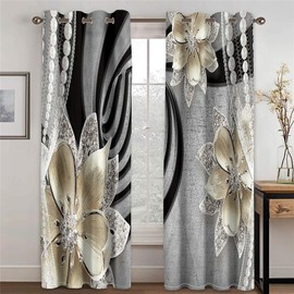 AiMiDian Black and Grey Blackout Curtains 84 inches Long 2 Panels Set, Diamond Jewelry Flowers Curtains Darkening Thermal Insulated Drapes for Bedroom Living Room 52x84