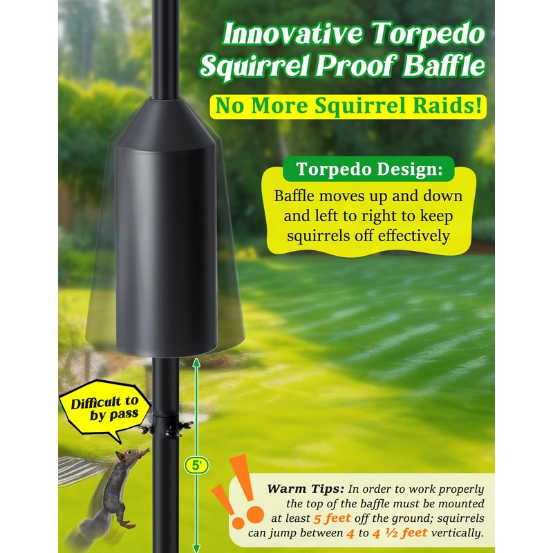 Ceoighe 95 Inch Bird Feeder Pole with Torpedo Squirrel Proof