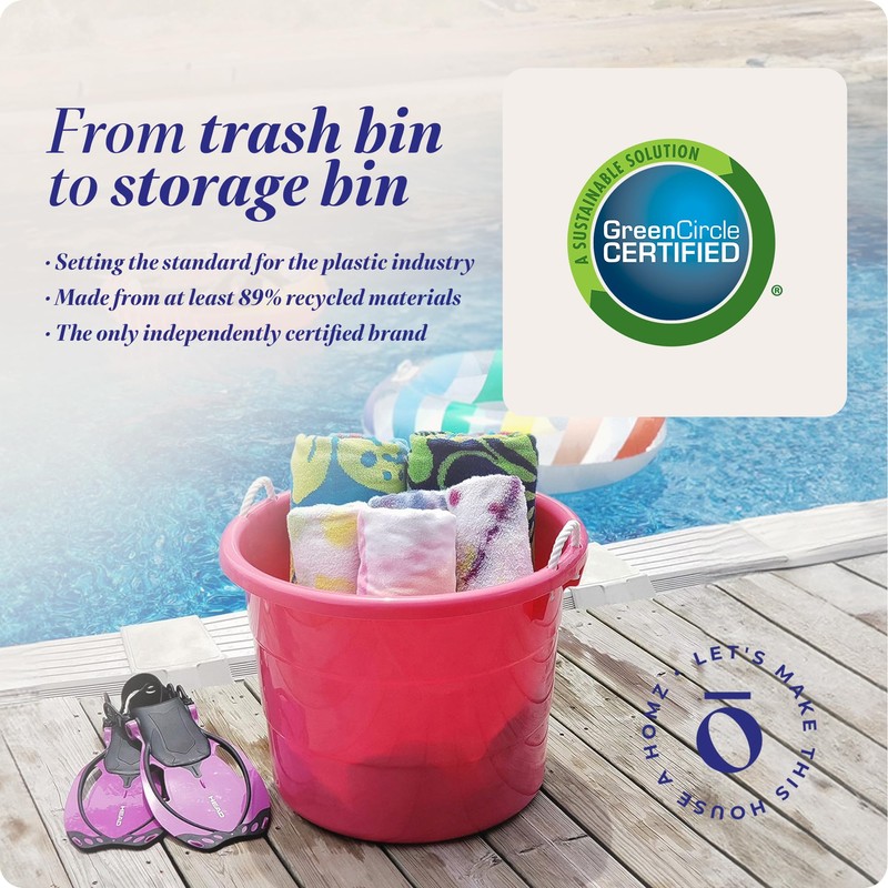 HOMZ 2-Pack Utility Tub, Large Plastic Storage Bucket with Rope