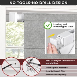 UNISHADES 100% Blackout No Tools No Drill Cordless Roman Shades for Windows, Size 31 3/4" W × 60" H (for Windows 32" W × 60" H) Blackout - Grey