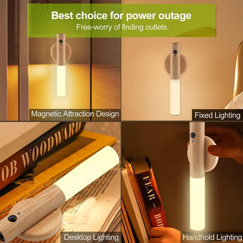 LANDGOO Wooden Nursery Night Light, LED Portable Bedside Motion Sensor