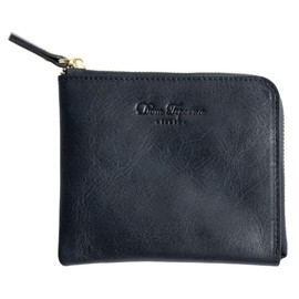 Dom Teporna L-Shaped Zipper Slim Wallet for Women and Men, Mini Small Coin Purse, Thin, Soft Genuine Italian Leather, Compact Coin Case with Card Holder, Square, NAVY