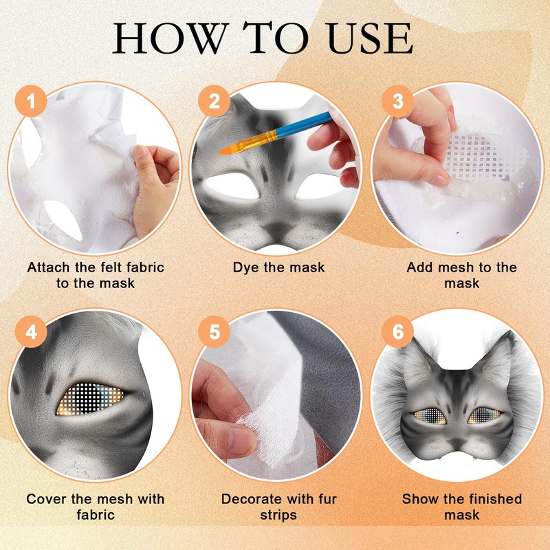 Seenelling 19 Pcs DIY Therian Mask Kit Blank Cat Mask