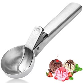 Ice Cream Scoop,Portable Stainless Steel Ice Cream Scoop with Trigger and Comfortable Handle,Icecream Scoop Spoon Perfect for DIY Ice Cream,Fruit,Cookie (1p-silver)