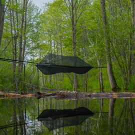 onewind onewind Camping Hammock with Mosquito Net and Pole, Bridge Hammock Lay Flat Hammock for Adults Camping Hiking Backpacking, Black