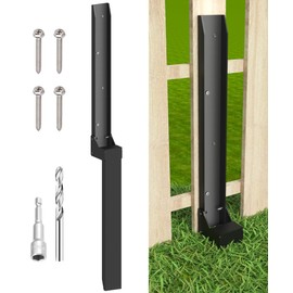 Mokeyder Fence Post Anchor Kit, Heavy Duty Metal Steel Fence Post Repair Kit, Fence Post Anchor Stakes Ground Spike for Repairing Tilted/Broken Wood Fence Post, Metal-Plate Style, 1 Pack, Black