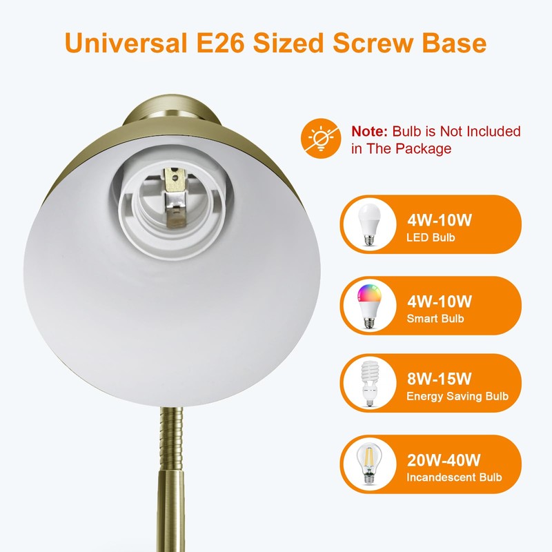 LEPOWER Metal Desk Lamp, Adjustable Goose Neck Table Lamp, Eye-Caring