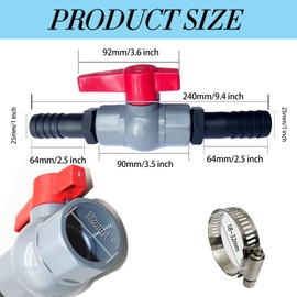 ZLLZPZD 1 inch Ball Valve with Hose Connector, 32 mm PVC Ball Valve, Shut-Off Valve, Pool Shut-Off Valve Incl. 1 Shut-Off Valve Internal Thread 1" (32 mm) and 2 Hose Nozzles 25 mm