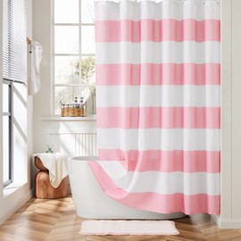 Ohocut Striped Shower Curtain, Pink and White Modern Shower Curtains for Bathroom, Cute Retro Vintage Stripes Farmhouse Girls Women Bathroom Shower Curtain, Waterproof Polyester Fabric Shower Curtain
