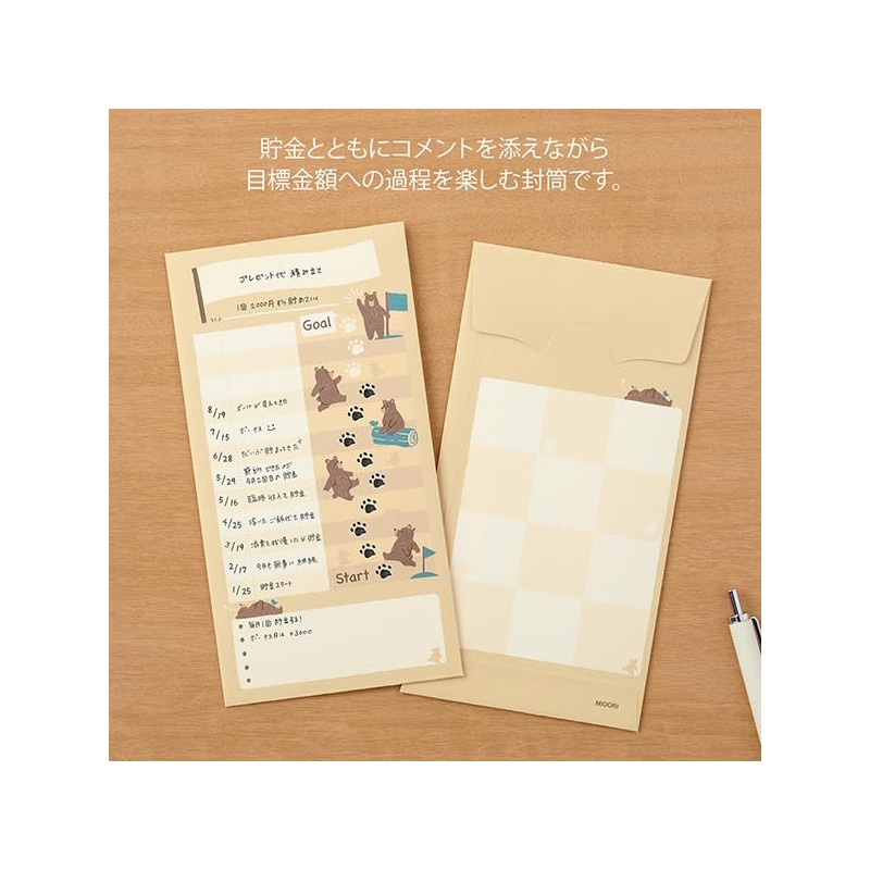 Midori 25600006 Money Envelope Wrist Bear Pattern