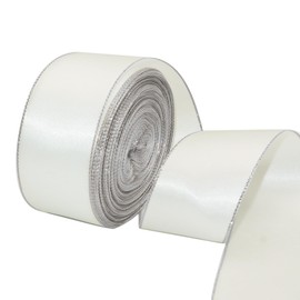 David accessories Satin Ribbon with Silver Edges 1.5 Inch Wide 20 Yards, Gold Border Fabric Ribbons for Gift Wrapping DIY Crafts Christmas Decor Wreath Bows Invitations (Antique White)
