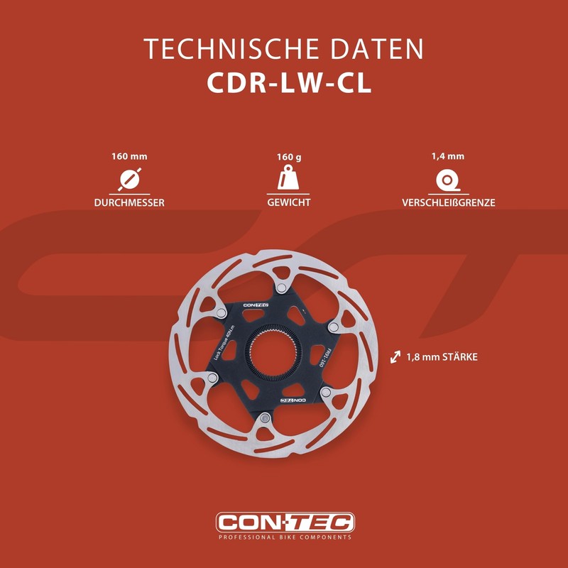 CONTEC Bicycle Brake Disc CDR-LW-CL 160mm 160g Aluminum Spider Center