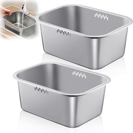 Reallnaive 2 Pack 2.6 Gallons Stainless Steel Basin Large Washing up Bowl Basket Portable Metal Multipurpose Dishpan Dish Tub for Vegetable Washing, Kitchen Sink
