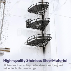 SWTYMIKI Shower Caddy Tension Pole - 4-Tier Corner Shower Organizer Tension Rod with Soap Holder, Toothbrush Holder & 4 Hooks, Adjustable Stainless Steel Bathroom Organizer 27.6 to 108.3 inch