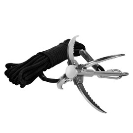 CYFIE 3-Claw 4-Claw Sawtooth Grappling Hook, with 10m/33ft 8mm Auxiliary Rope Stainless Steel Claw Carabiner for Outdoor Activity Magnet Fishing Tool (4-Claw with Rope)