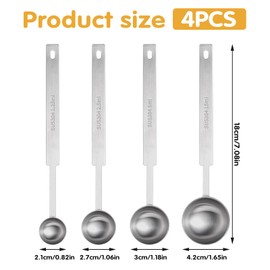 4Pcs Long Handle Measuring Spoons Set, 7 Inches Stainless Steel Measuring spoon Tablespoon Teaspoon Coffee Scoop for Cooking Baking
