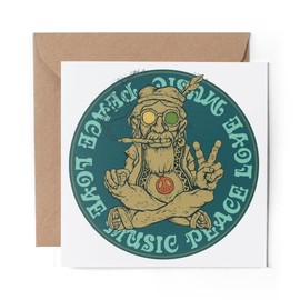 1 x Greeting Card Peace Love Music Hippy Smoker - Blank Birthday Celebration Anniversary #8059