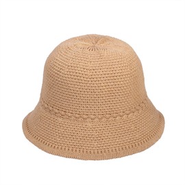 Manfnee Woven Beach Hat Women's Summer Knit Braided Sun Hat Straw Fisherman Hat for Women, b3:plain khaki