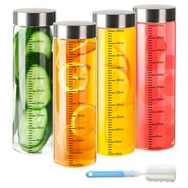 BPFY 4 Pack 16 oz Glass Juice Bottles with Stainless Steel Lids Wide Mouth Borosilicate Glass Water Bottles for Juicing, Protein, Smoothies, Reusable, Leak Proof, Dishwasher Safe Glass Shaker bottle