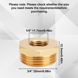 lasuroa 2pcs Brass Reducer Hex Bushing, 3/4" NPT Male to 1/4" NPT Female Heavy Duty Threaded Pipe Fitting Reducer Adapter for Plumbing Gas Hydraulic Systems