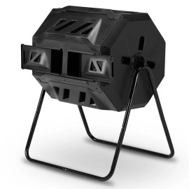 42-Gallon Dual Chamber Outdoor Compost Tumbler Black Rotating Batch Composter Aerator for Compostingtitle: default title