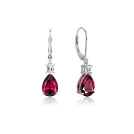 Teardrop Birthstone Dangle Drop Earrings for Women: July Birthstone Jewelry, 925 Sterling Silver Ruby Leverback Earring, Hypoallergenic Christmas Anniversary Birthday Gift for Her, Wife, Mom