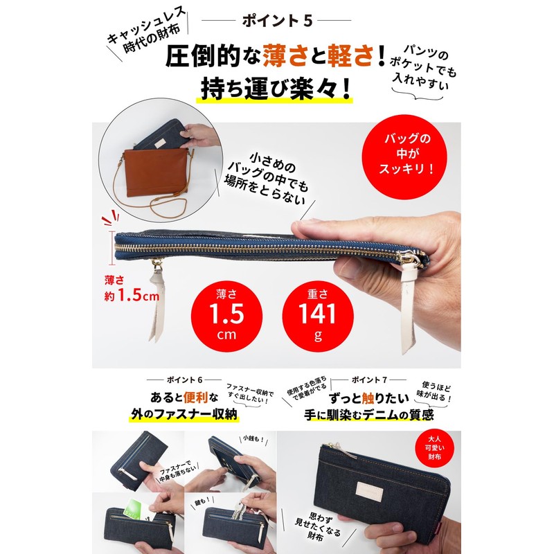 Need Network Okayama Denim Long Wallet, L-Shaped Zipper, Wallet with