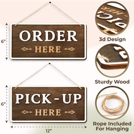 Woodamore Wood Order Here Sign - Hanging Order Here Pick Up Here Signs, Wooden Restaurant Signage
