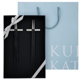 Genuine Cutipol GOA GO29 Black/Matte Silver Couple Chopsticks Set, Comes in a Presentation Box, Genuine Ribbon Hanger, Carrying Bag (Paper Bag), 2 Pairs